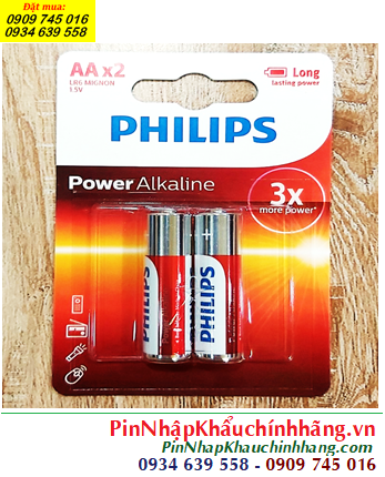 Philips LR6P2B/97; Pin AA 1.5v Philips Power Alkaline LR6P2B/97 chính hãng (Loại vỉ 2viên)